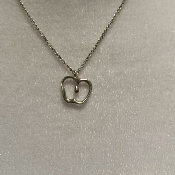Tiffany & Co Apple Charm Pendant Necklace 16" Silver Chain Luxury Gift Teacher - Picture 2 of 10